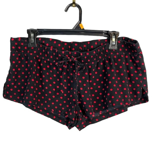 5/$25 LA SENZA Polka Dot Pajama Shorts Black Red Elastic Drawstring Mid Rise L - Picture 2 of 11